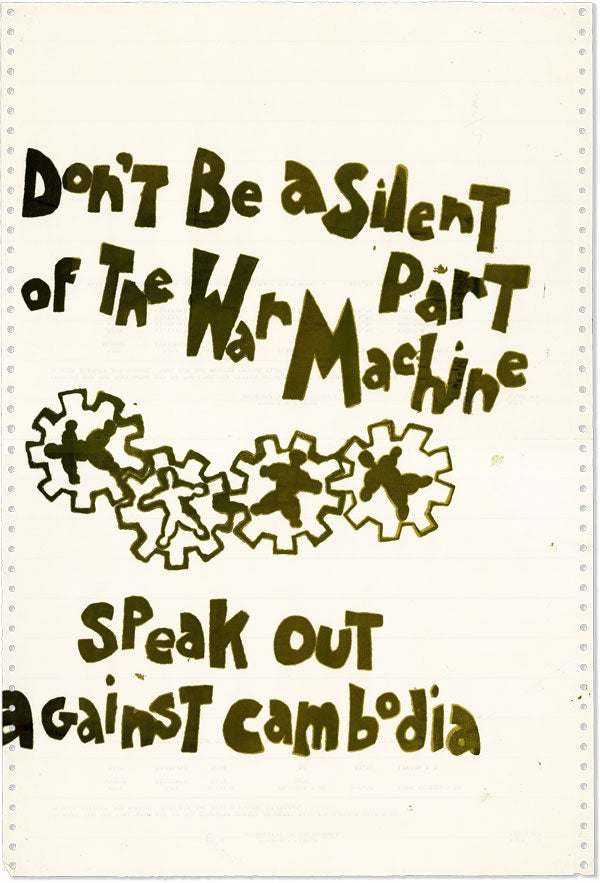 Item #55912] Poster: Don't Be A Silent Part of the War Machine - Speak Out Against Cambodia....