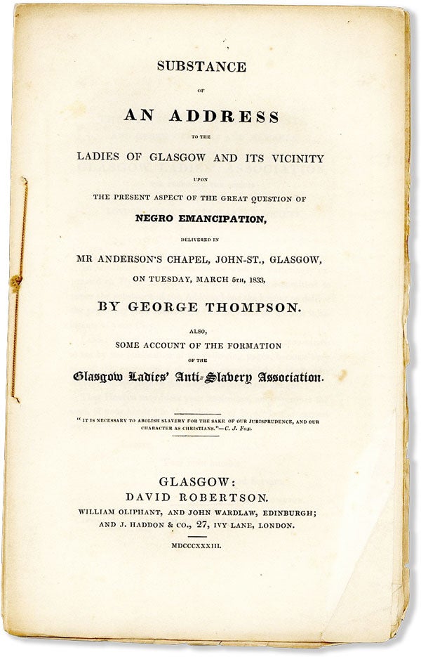 Item #56407] Substance of an Address to the Ladies of Glasgow and its Vicinity upon the Present...