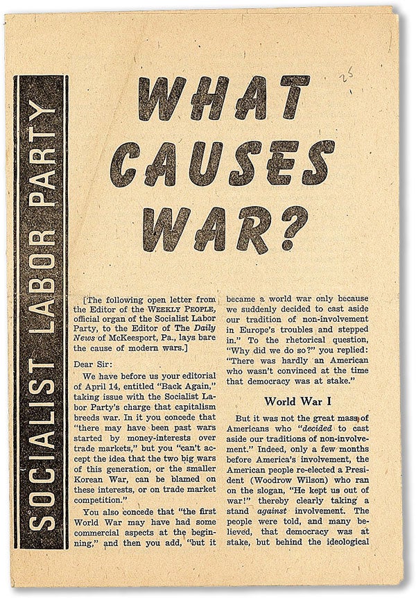 Item #56782] What Causes War? SOCIALIST LABOR PARTY