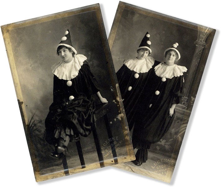 Item #58750] Two Original Silver-Gelatin Photographic Portraits of Young Women in Costume, ca...