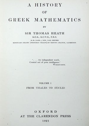 A History of Greek Mathematics [2 vols]