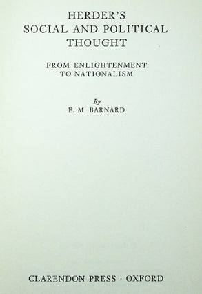 Herder's Social and Political Thought: From Enlightenment to Nationalism