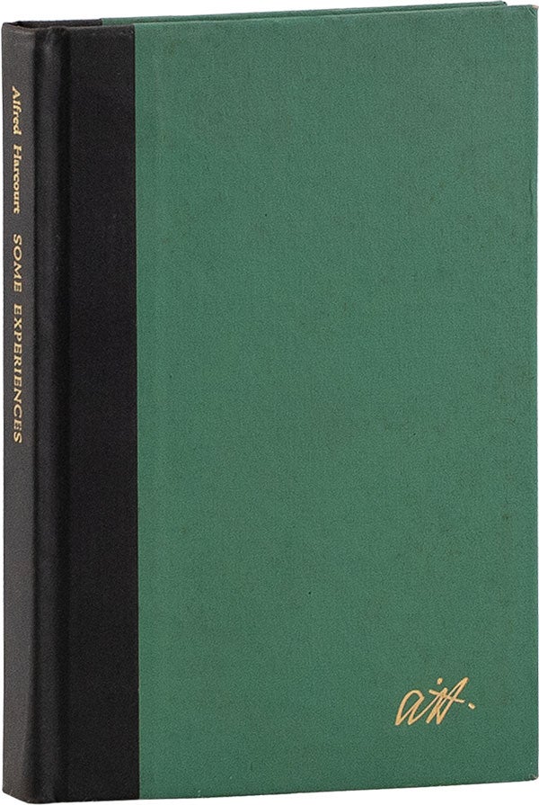 Item #60038] Some Experiences [Presentation Copy]. Alfred HARCOURT