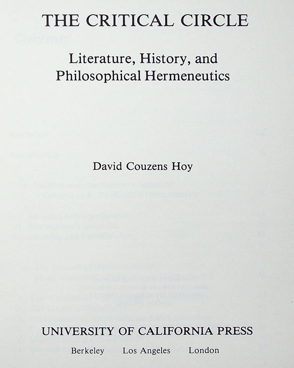 本 The Critical Circle by David Couzens Hoy