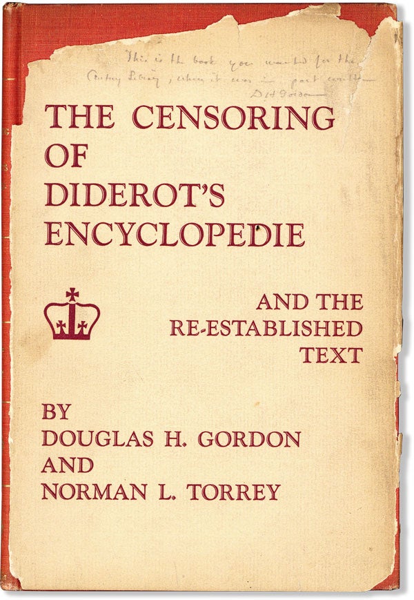 Item #60114] The Censoring of Diderot's Encyclopedie and the Re-Established Text. Douglas H....