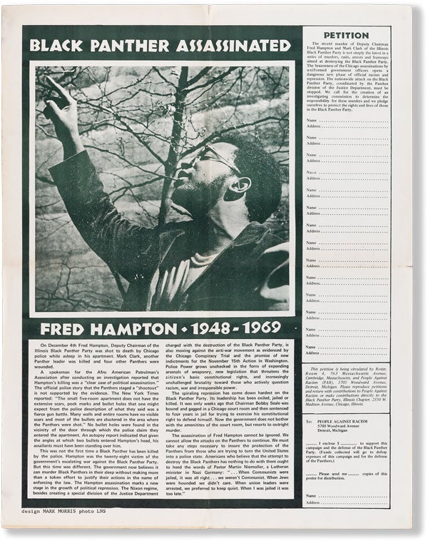 Poster: Black Panther Assassinated - Fred Hampton, 1948-1969. AFRICAN AMERICANA, Mark MORRIS, design, BLACK PANTHER PARTY.