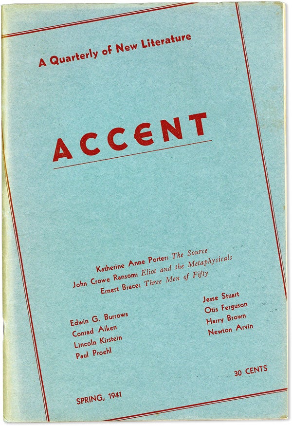 Item #63195] "The Source" [in] Accent, v.1 no. 3 (Spring 1941). Katherine Anne PORTER