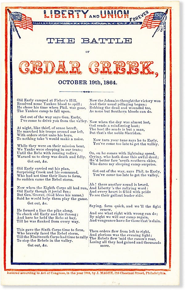 Item #63679] The Battle of Cedar Creek, October 19th, 1864. SONG SHEETS - CIVIL WAR
