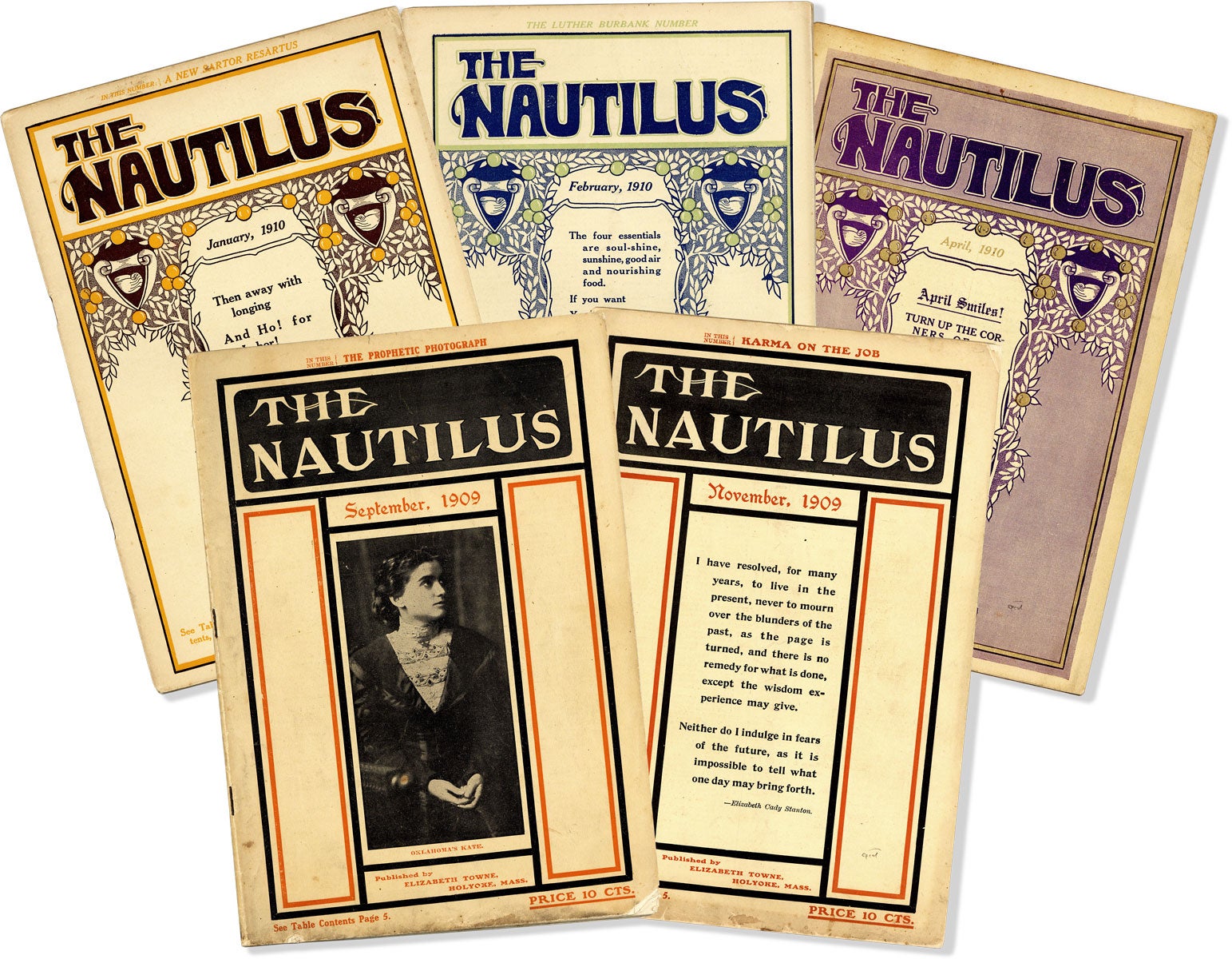 [Item #64134] "The City Shadow" [in] The Nautilus. Magazine of New Thought. Five contiguous issues, 1909-1910. NEW THOUGHT, Sinclair LEWIS.