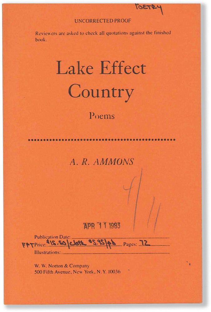 Item #64305] LAKE EFFECT COUNTRY. A. R. Ammons