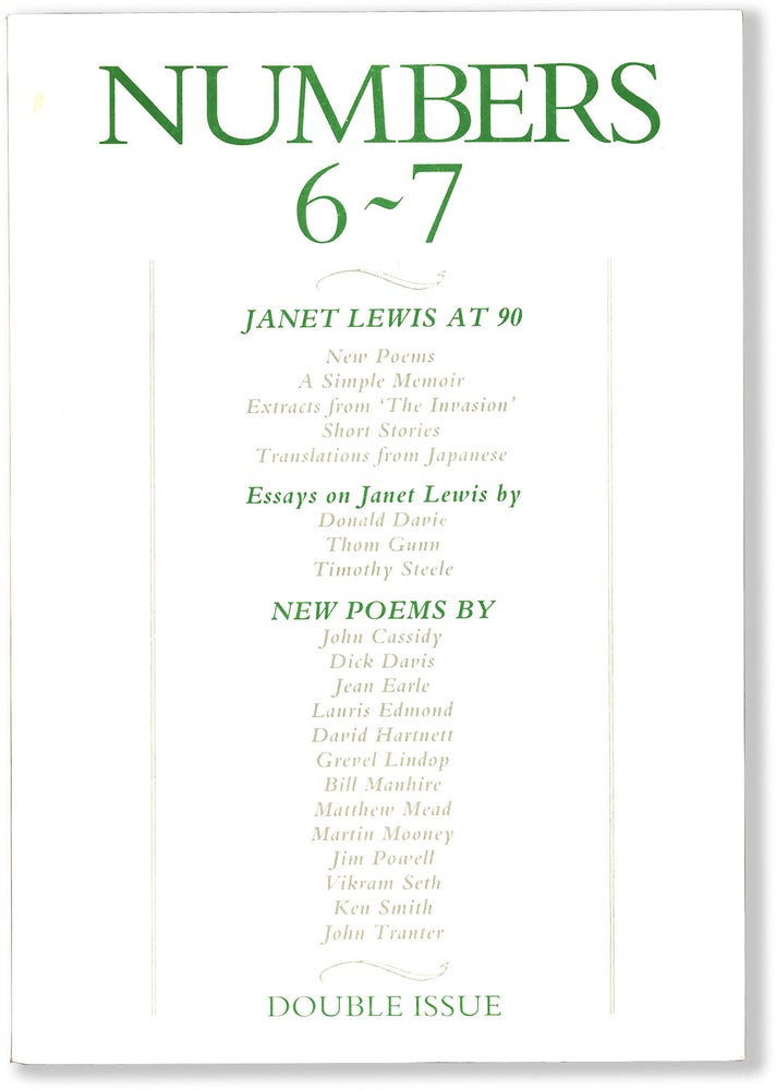 Item #66777] NUMBERS 6-7, VOL. IV, NO. 2, WINTER 1989-90. John Alexander, Janet Lewis