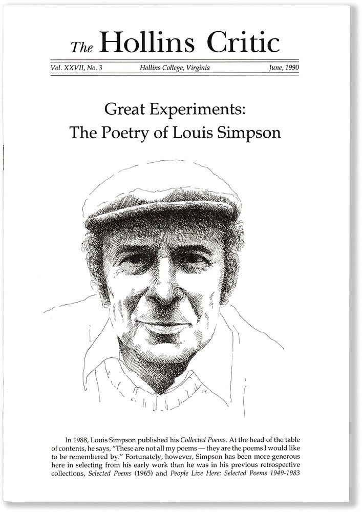 Item #75311] Louis Simpson. Great Experiments: The Poetry Of Louis Simpson. XXVII The Hollins...