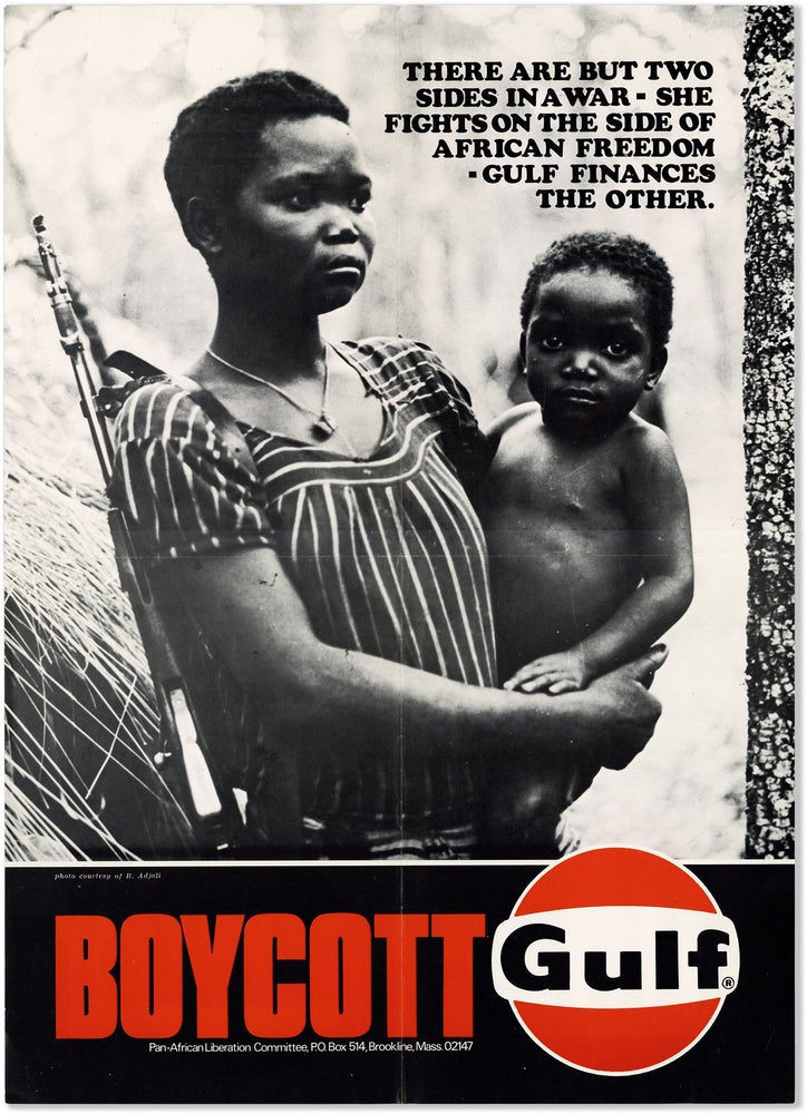 Item #80688] Boycott Gulf. There are but two sides in a war - she fights on the side of African...