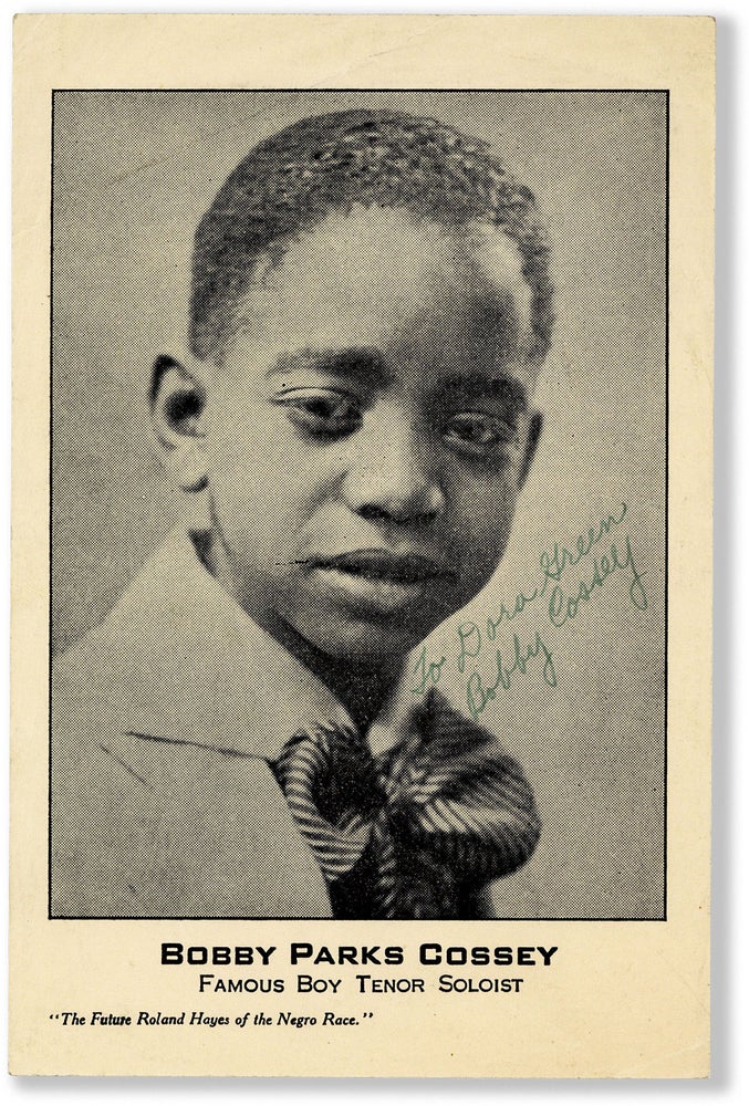 Item #81099] "Famous Boy Tenor Soloist" AFRICAN AMERICAN, Bobby Parkes COSSEY