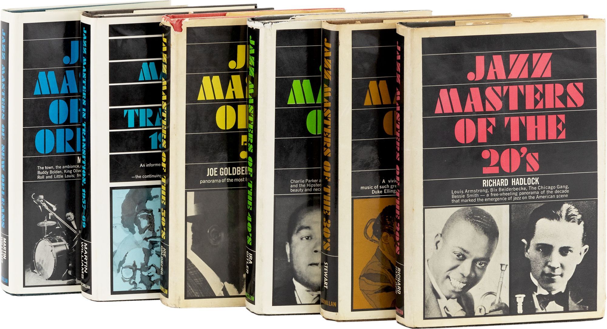 [Item #81807] The Jazz Masters Series (complete): Jazz Masters of the 20's - 30's - 40's - 50's -1957-1969; Jazz Masters of New Orleans. JAZZ, BLUES, Richard HADLOCK, Rex Stewart, Ira Gitler, Joe Goldberg, Martin Williams.