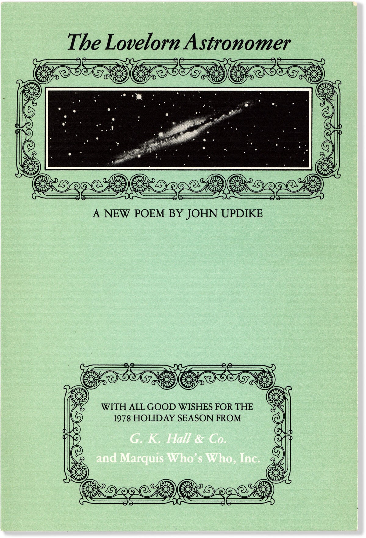 [Item #84839] The Lovelorn Astronomer: A New Poem [Signed Bookplate]. John UPDIKE.