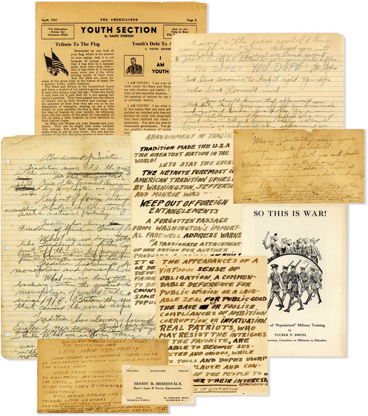 [Item #84986] An Archive of Manuscripts, Printed Materials and Ephemera Concerning the Pro-Fascist Anti-War Movement in The United States. WW2, Ernest H. BEHRENS, AMERICAN FAR-RIGHT POPULISM.