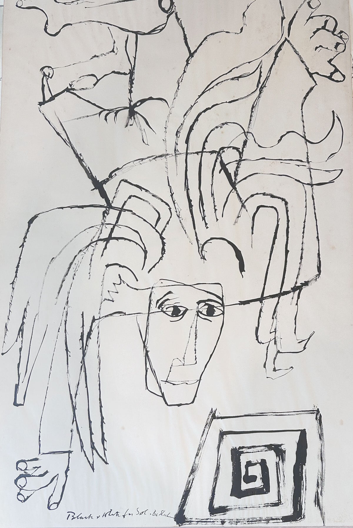 [Item #87009] Original Brush Drawing, "Black and White for Sol". Ben SHAHN.