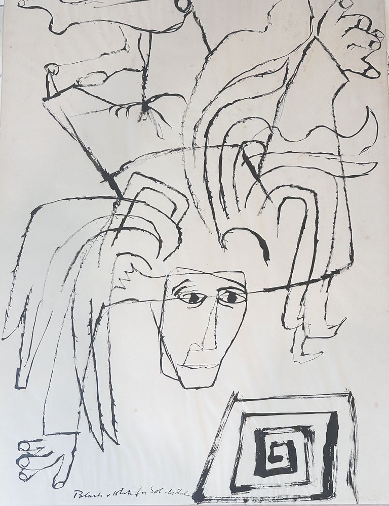 Original Brush Drawing, "Black and White for Sol&quot. Ben SHAHN.