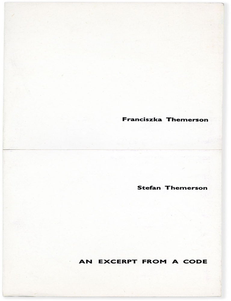 An Excerpt From A Code. Franciszka and Stefan THEMERSON.