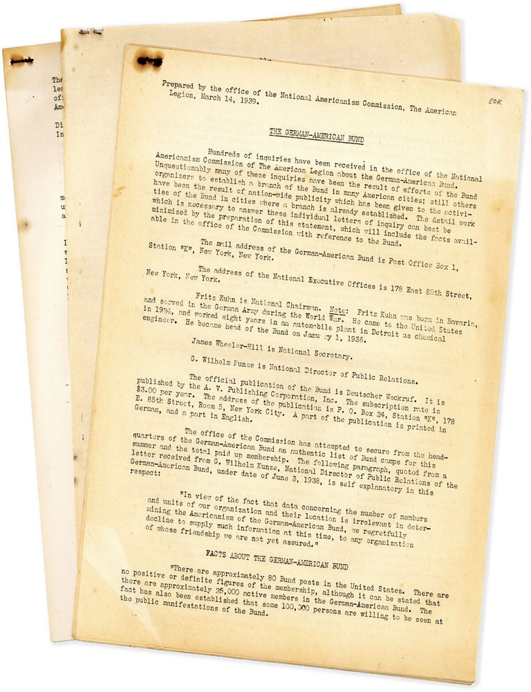 Two Reports on the German-American Bund, Issued by the National Americanism Commission of the. GERMAN-AMERICAN BUND.