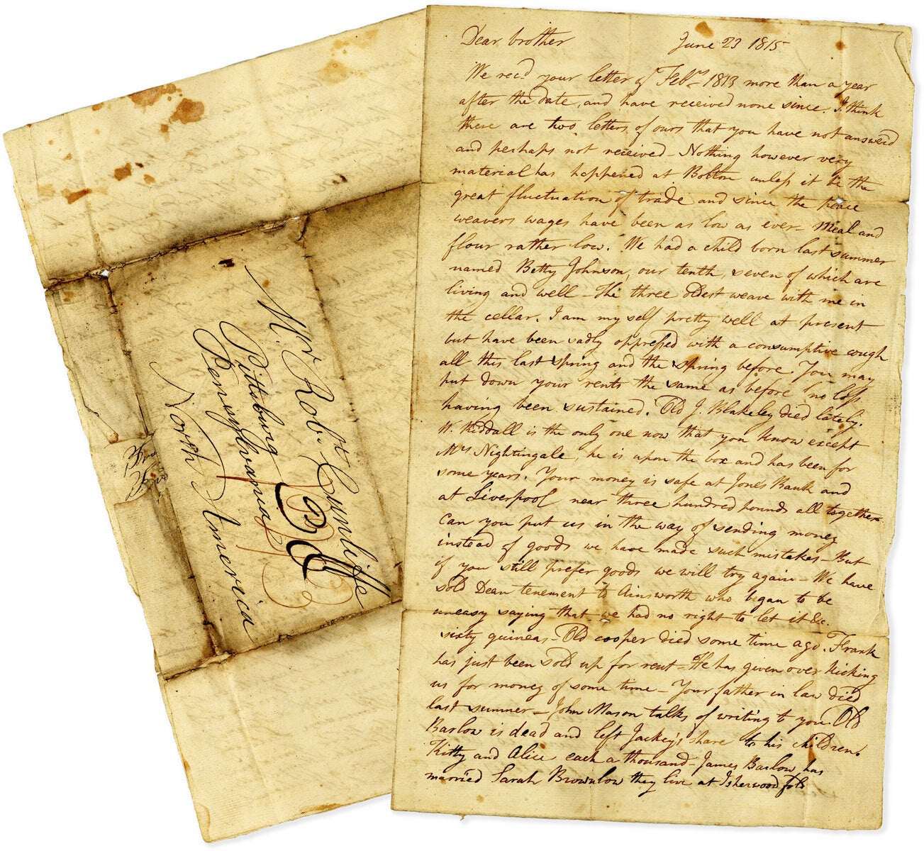 [Item #88799] Transatlantic Ship Letter, Liverpool, England to Pittsburgh, PA, 1815. PENNSYLVANIA, POSTAL HISTORY.