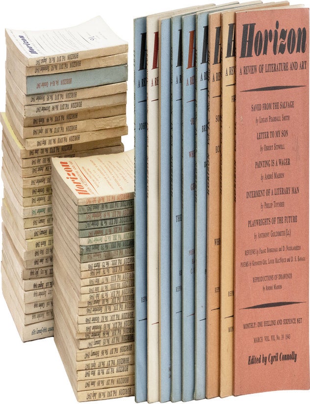 Horizon: A Review of Literature and Art vol.vii, nos.39 & 42; vol.ix, nos.53; vol.xi, Cyril CONNOLLY, Herbert Read Osbert Sitwell, W. H. Auden, Aldous Huxley, Stephen Spender.