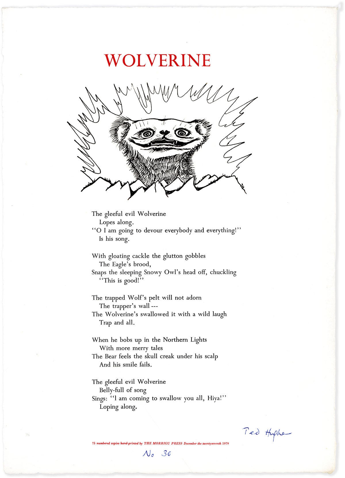 [Item #89413] Broadside: Wolverine [Signed]. Ted HUGHES.