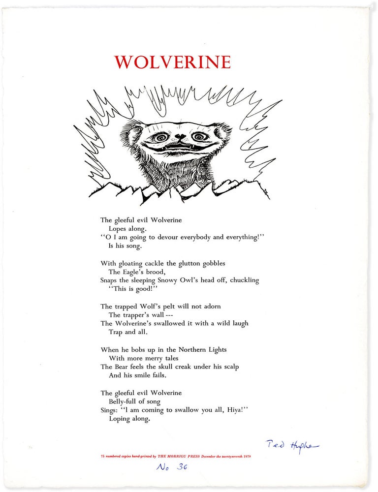 Broadside: Wolverine [Signed. Ted HUGHES.