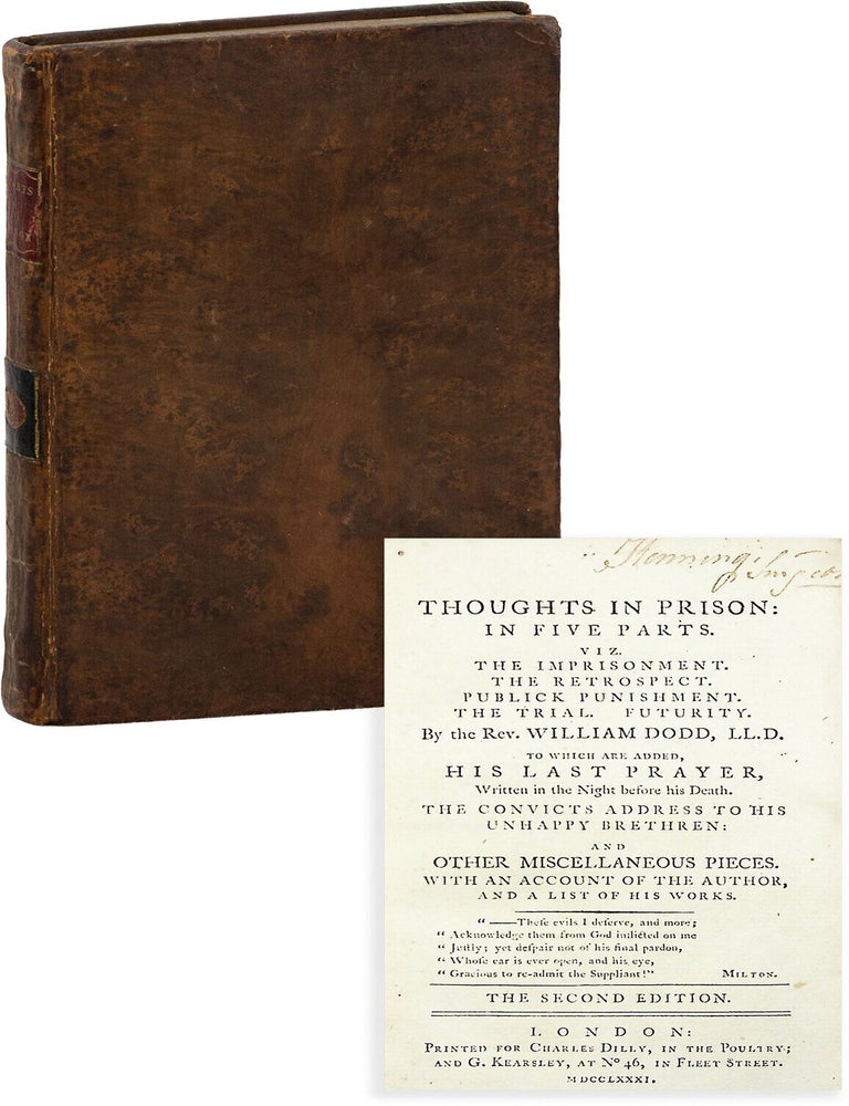 Thoughts in Prison: in Five Parts. Viz. The imprisonment. The retrospect. Publick punishment. The. PRISON LITERATURE, William DODD, Samuel Johnson, attrib, D D.