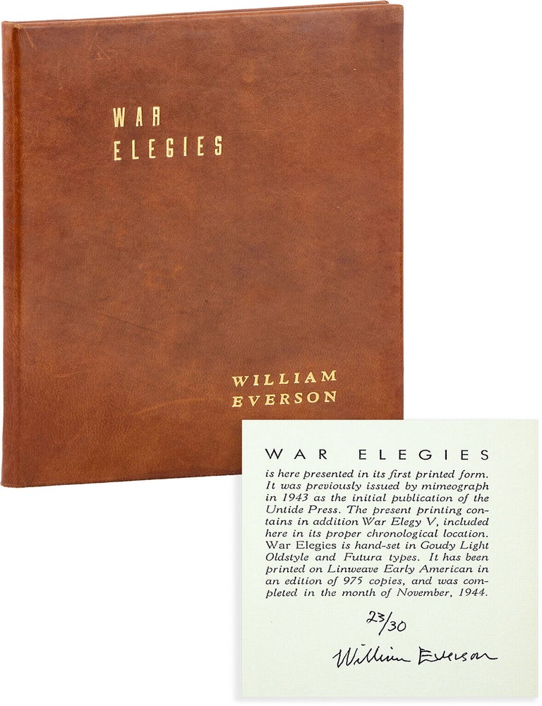 War Elegies. William EVERSON, Kemper Nomland Jr, aka Brother Antoninus.