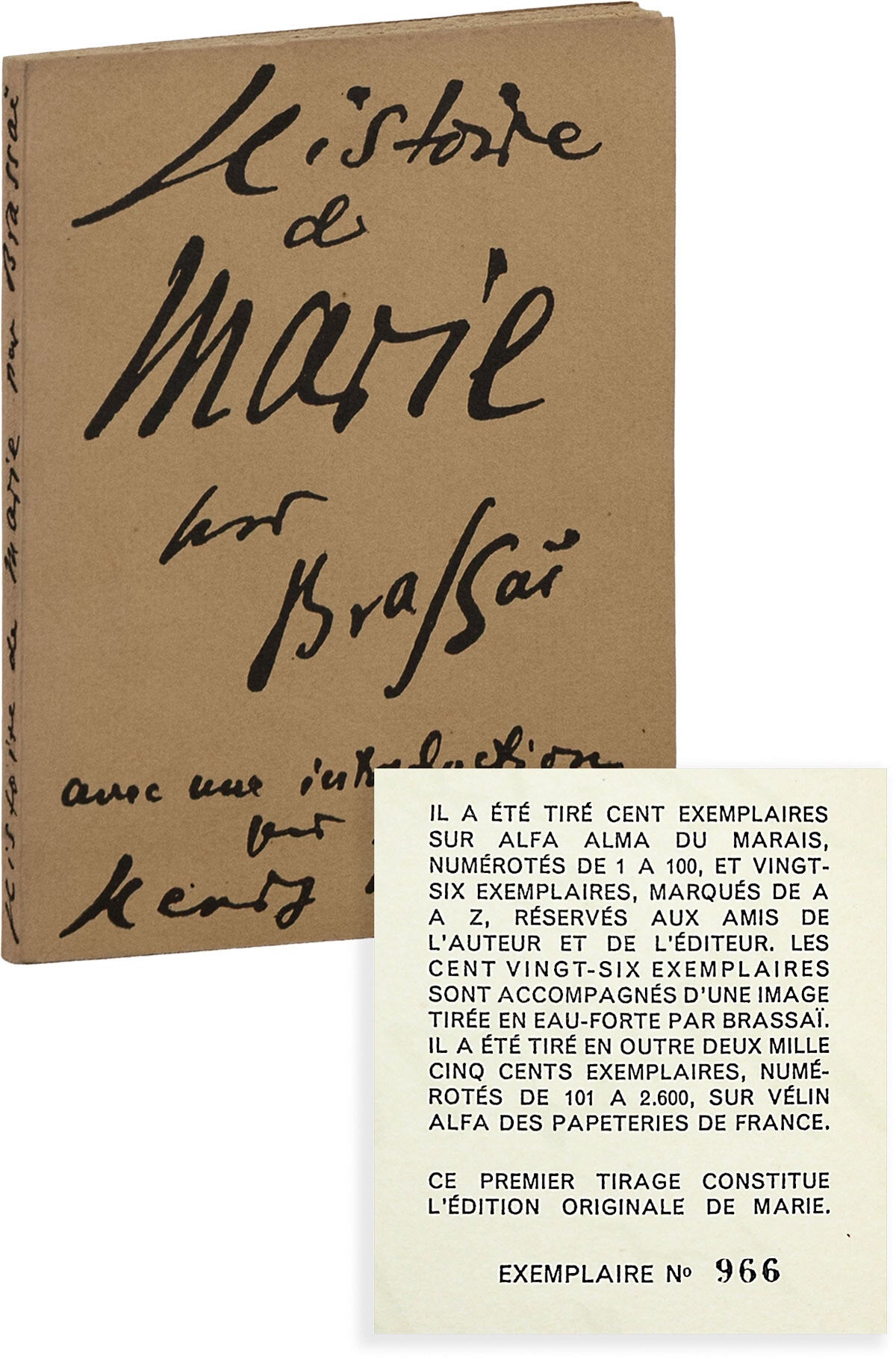[Item #89684] Histoire de Marie. BRASSA&Iuml;, foreword Henry Miller, pseud Gyula Hal&aacute;sz.