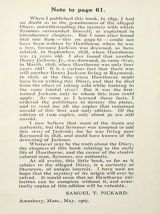 Hawthorne's First Diary: with an Account of its Discovery and Loss [Inscribed]