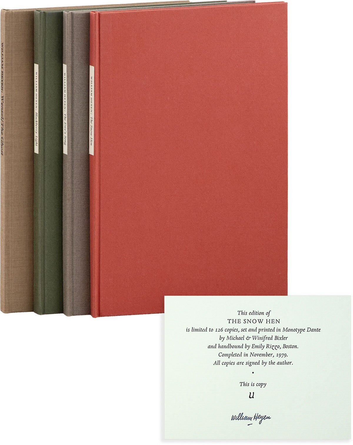 [Item #89828] The Chestnut Rain: A Poem in Progress. 4 vols, comprising: The Snow Hen (Sections 1-7); The Ewe's Song (8-18); Blackberry Light (19-32); Wenzel / The Ghost. William HEYEN.