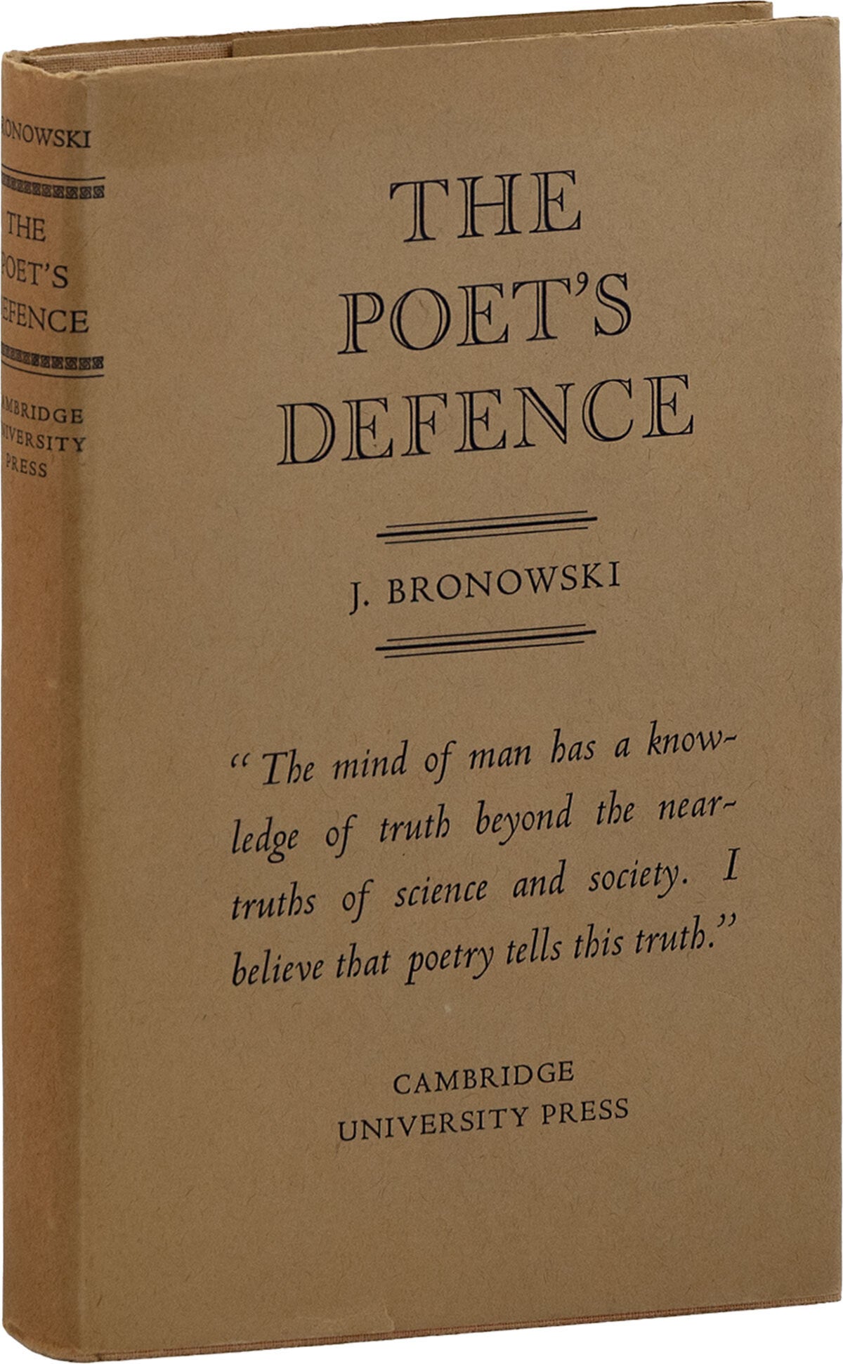 [Item #90026] The Poet's Defence. J. BRONOWSKI, Jacob.