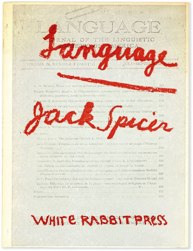 Item #90120] Language. Jack SPICER