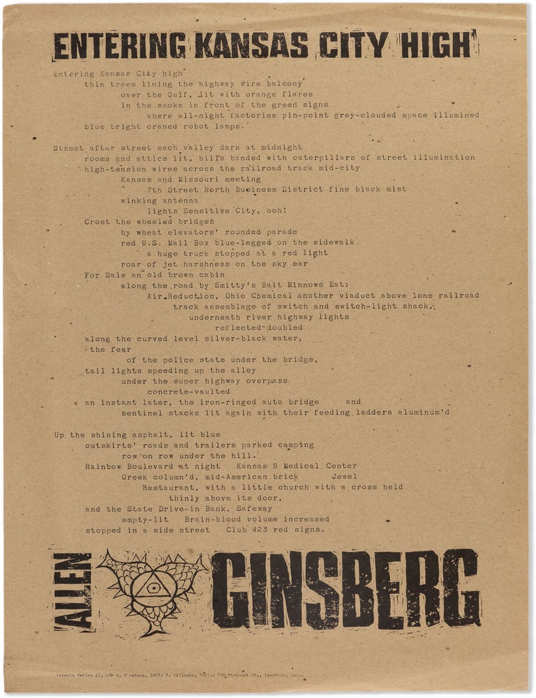 Broadside: Entering Kansas City High. Allen GINSBERG.