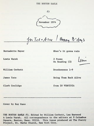 The Boston Eagle #3 [Inscribed by Warsh to Ted Berrigan & Alice Notley]