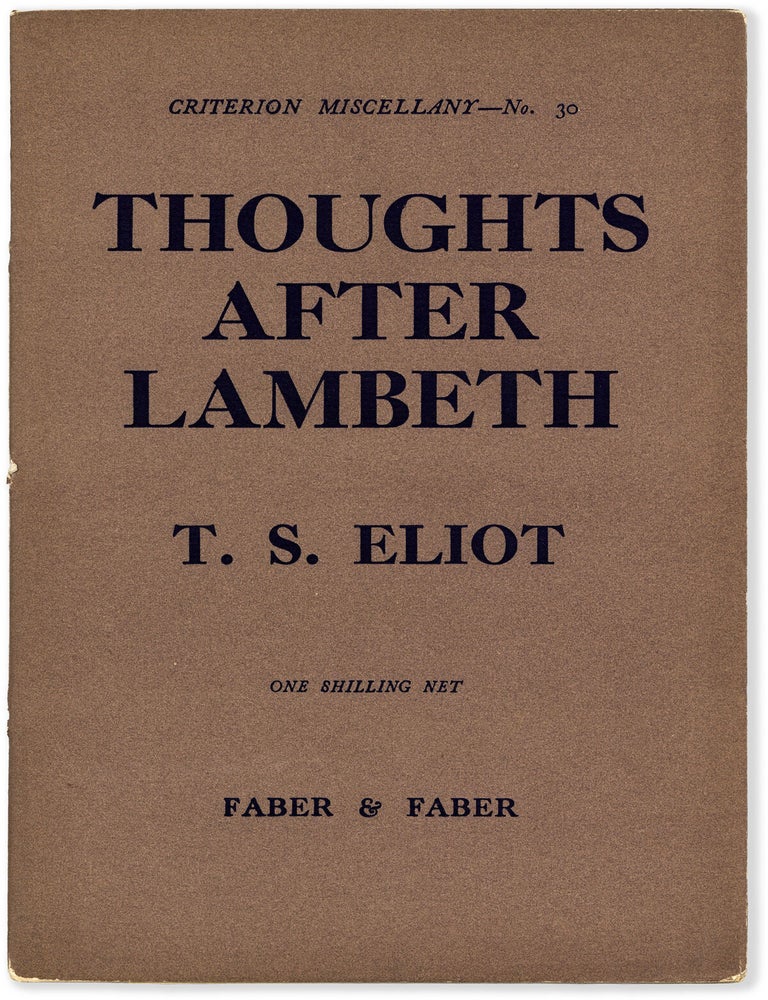 Item #90354] Thoughts After Lambeth. T. S ELIOT